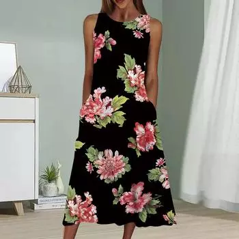 Летнее модное сексуальное платье без рукавов Мягкое повседневное платье с принтом в виде цветка бегонии 3D Платье без рукавов на бретельках XS фиолетовый