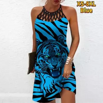 Летнее модное сексуальное платье без рукавов, мягкое повседневное платье с 3D тигровым принтом, платье на бретельках без рукавов, летнее платье на подтяжках XS оранжевый