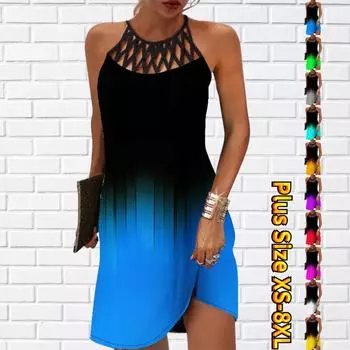 Летнее модное сексуальное платье без рукавов, мягкое повседневное 3D синее платье с градиентным принтом, платье на бретельках без рукавов, летнее платье на подтяжках XS синий