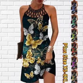 Летнее модное сексуальное платье без рукавов, мягкое повседневное 3D желтое платье с принтом бабочки, платье на бретельках без рукавов, летнее платье на подтяжках XS синий