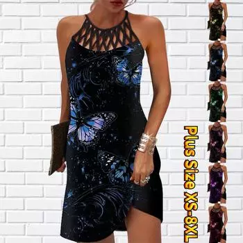 Летнее модное сексуальное платье без рукавов, мягкое повседневное платье с 3D загадочным принтом бабочки, платье на бретельках без рукавов, летнее платье на подтяжках XS жёлтый