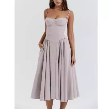 Летнее модное тонкое плиссированное платье трапециевидной формы, женское повседневное сексуальное вечернее платье на подтяжках, женские элегантные свободные вечерние однотонные женские платья 766 S красный