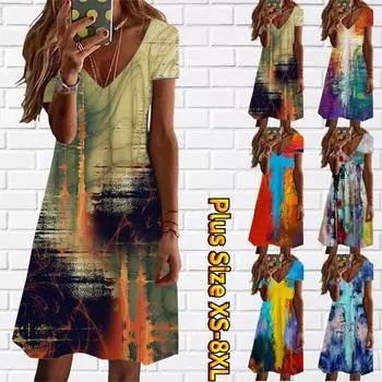 Летнее модное женское платье с V-образным вырезом и коротким рукавом с принтом, сексуальное платье XS жёлтый