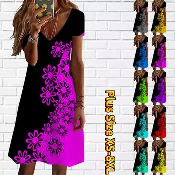 Летнее модное женское платье с V-образным вырезом и коротким рукавом с маленькими цветами и принтом, секс-платье XS чёрный