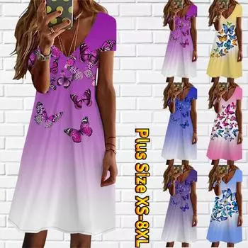Летнее модное женское платье с v-образным вырезом и коротким рукавом, платье с принтом флэш-бабочек, секс-платье XS фиолетовый