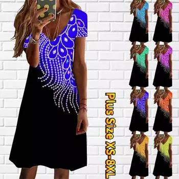 Летнее модное женское платье с V-образным вырезом и коротким рукавом с ромбовидным цветочным принтом, секс-платье XS синий