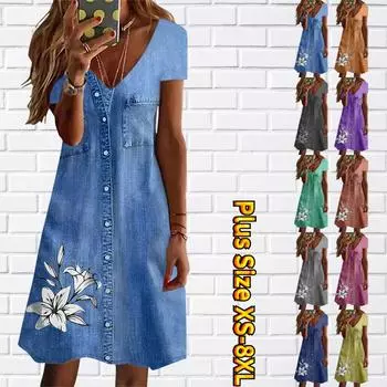 Летнее модное женское платье с V-образным вырезом и коротким рукавом, белое радужное платье с цветочным принтом, секс-платье XS синий