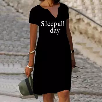 Летнее модное женское платье с V-образным вырезом, короткое спальное платье с английским принтом, свободное повседневное платье для женщин XS белый
