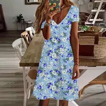 Летнее модное женское платье с V-образным вырезом и коротким рукавом, фиолетовое платье с розами, сексуальное платье XS фиолетовый