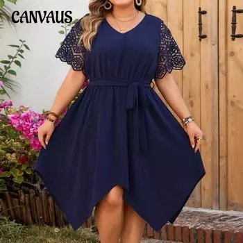 Летнее нерегулярное свободное женское платье больших размеров, длинное платье с v-образным вырезом и вырезом с принтом 1XL синий