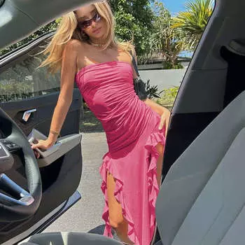 Летнее нестандартное платье без рукавов Платье для пикантной девушки Юбка-бюстгальтер Женская одежда Чувство дизайна S