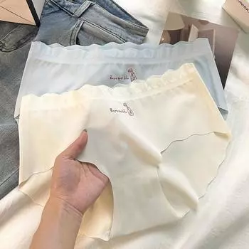 Летнее нижнее белье из искусственного шелка для женщин со средней талией, не оставляющее следов, дышащие, мягкие, тонкие, не раздражающие кожу, треугольные трусики M