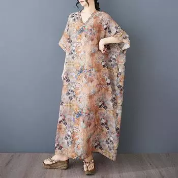 Летнее новое цветное платье в стиле отпуска для путешествий с V-образным вырезом в стиле ретро One size