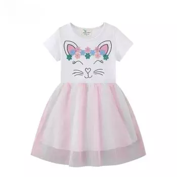 Летнее новое детское платье Детская юбка с коротким рукавом Трикотажное хлопковое платье для девочек 80-90cm