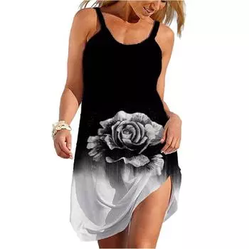 Летнее новое платье-комбинезон с 3D-принтом, женское платье с цветочным принтом, черная сексуальная короткая юбка Traf beach Hawaii, юбка-солнце с цветочным принтом на рукавах S