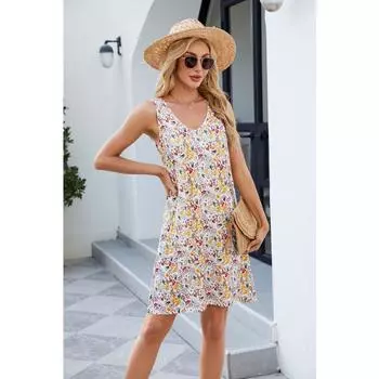 Летнее новое платье-комбинезон в стиле бохо с принтом, свободное повседневное платье без рукавов S темно-синий