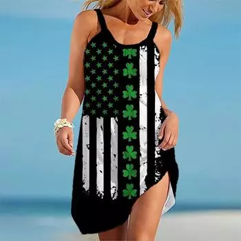 Летнее новое платье на бретельках с принтом в виде травы в Европе и Америке, женское повседневное платье на бретельках S