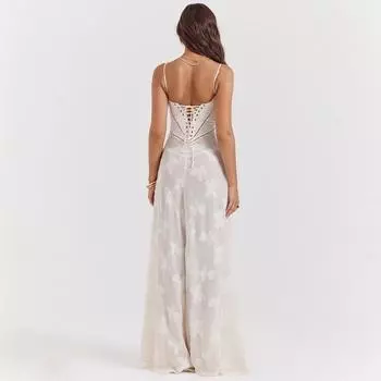 Летнее новое платье с французскими бретельками и квадратным воротником, изысканное жаккардовое, полностью кружевное XS белый