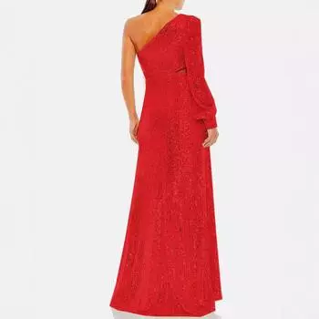 Летнее новое платье с косой линией талии и одним рукавом, юбка с разрезом вилка, большой размах, банкетное вечернее платье S красный