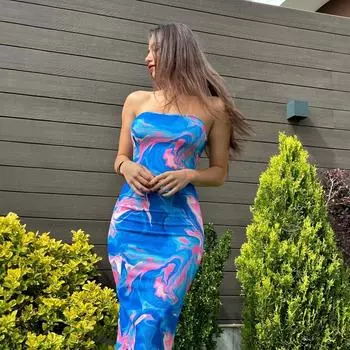 Летнее новое повседневное сексуальное облегающее платье с принтом и разрезом на груди для женщин S