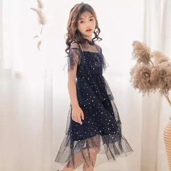 Летнее новое сетчатое платье без рукавов Priceness 110cm синий