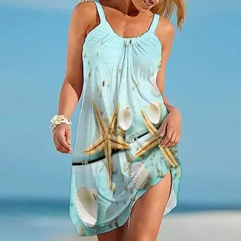 Летнее новое сексуальное пляжное платье без рукавов с принтом 3dStarfish, женское свободное повседневное платье, женская пижама Hawaiian Sea S
