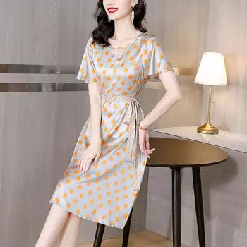 Летнее новое стильное платье для мамы, атласное клетчатое платье с принтом, Vestidos Elegantes, большие размеры 4xl M