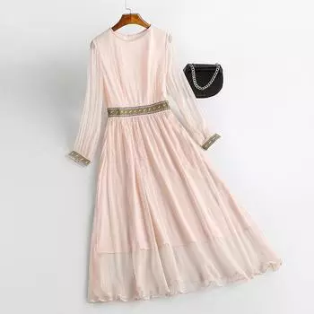 Летнее новое тяжелое шелковое платье 2024 года, женское, средней и длинной длины, из тонкого шелка тутового шелкопряда, повседневное платье для волос S розовый