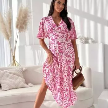 Летнее новое винтажное облегающее платье с коротким рукавом и принтом, женское элегантное свободное повседневное платье с V-образным вырезом, модное длинное платье для офиса и вечеринки в клубе 26103 S белый