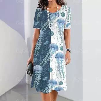 Летнее новое женское платье, праздничное платье с принтом животных в океане, пляжное платье миди, модная женская одежда больших размеров, черепаха S