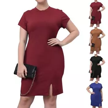 Летнее облегающее бедра повседневное платье большого размера с круглым вырезом и короткими рукавами, тонкое платье в полоску с высокой пулей L чёрный