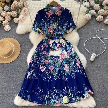 Летнее облегающее платье с талией в этническом стиле, новое женское шикарное и красивое темпераментное длинное платье с короткими рукавами