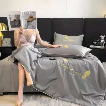 Летнее одеяло, чистый цвет, мытый шелк, летнее одеяло с кондиционером, летнее прохладное одеяло, можно стирать в машине 150x200 1pcs