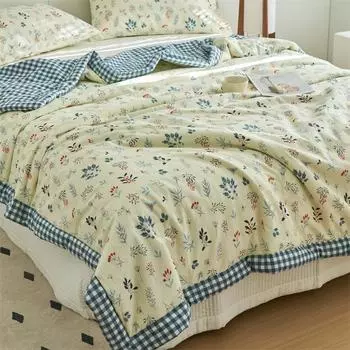 Летнее одеяло из 100% хлопка с животным ботаническим принтом, удобное, мягкое, дышащее и легкое, стеганое, можно стирать в машине Queen 150x200cm