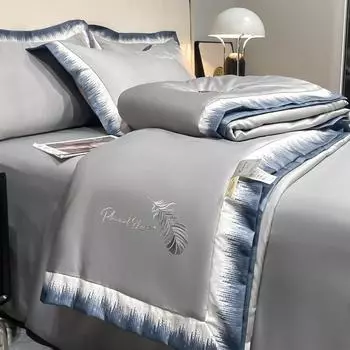 Летнее одеяло, кондиционер, одеяло, комплект из 4 предметов, ледяной шелк, прохладное ощущение, можно стирать, летнее одеяло 1.2m синий