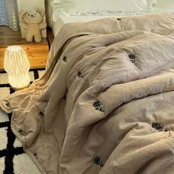 Летнее одеяло японское минималистское и модное кофейного цвета, стираное хлопковое одинарное одеяло с кондиционером, машинная стирка 150x200cm