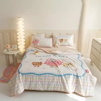 Летнее одеяло с изображением печенья и мультфильмов, 100% хлопок, стеганое одеяло с кондиционером, приятное для кожи, удобное для детей, мальчиков и девочек 150x200cm Single 1Pc