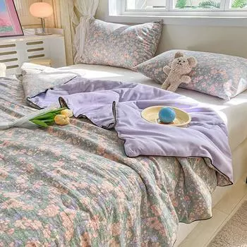 Летнее одеяло с кондиционером, одеяло с цветочным принтом, сердце, класс А, двухслойная пряжа, летняя, прохладная, мягкая, машинная стирка 150x200cm 1pc