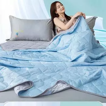 Летнее одеяло с прохладным ощущением мороженого. Моющееся летнее одеяло. Шелковое одеяло с кондиционером. Легкое, приятное для кожи одеяло из ледяного шелка. 100cmx150cm синий