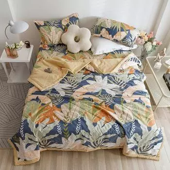 Летнее одеяло в стиле бохо с цветами и листьями, 100% хлопок, приятное для кожи, мягкое, дышащее, с кондиционером, тонкое, можно стирать в стиральной машине 150x200cm Single 1Pc