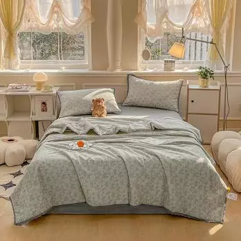 Летнее одеяло в винтажном стиле с цветочным узором, 100% хлопок, многофункциональное, с кондиционером, стеганое одеяло с кружевной каймой, тонкое одеяло 150x200cm Single 1Pc