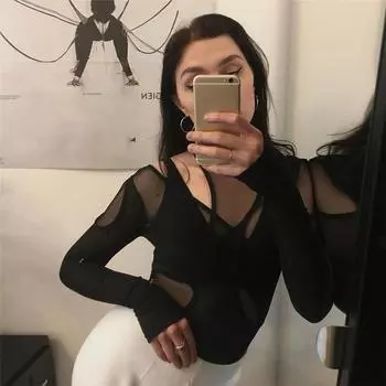 Летнее однотонное боди, прозрачный сексуальный ажурный дизайн, женские топы, облегающие комбинезоны для уличной клубной одежды, женская одежда S чёрный