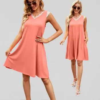 Летнее однотонное платье больших размеров с цветочным принтом, летняя тонкая рубашка без рукавов, большой подол, свободные пляжные вечерние элегантные платья, ночная рубашка S-XL M оранжевый