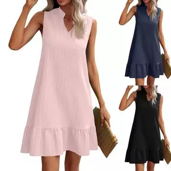 Летнее однотонное платье с рюшами и рюшами L чёрный