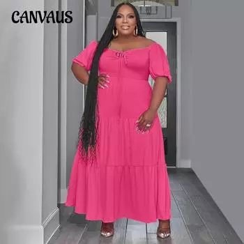 Летнее однотонное женское модное свободное платье с U-образным вырезом и коротким рукавом больших размеров XL чёрный