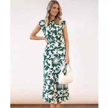 Летнее офисное стильное длинное платье с принтом и круглым вырезом, элегантное женское облегающее платье с высокой талией, сексуальное платье без рукавов 25475 S зелёный