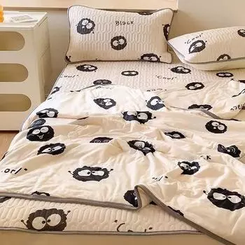 Летнее охлаждающее одеяло с милым мультяшным принтом, королевский размер, кондиционер, тонкое одеяло, простыня, наволочка, 4 шт., комплект постельного белья 150x200cm-4pcs