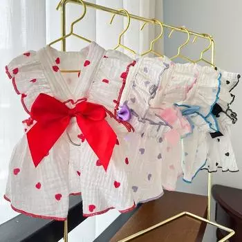 Летнее охлаждающее платье для собак с тонким бантом и принтом в виде сердца, одежда для собак, юбка для питомца, костюм для котенка, щенка, чихуахуа, бишона, йорка, девочки, жилет для собак XS