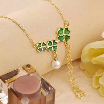 Летнее ожерелье из медного циркония с четырьмя листочками клевера, роскошный кулон высокого класса с эффектом чувств, модное ожерелье из сотни подходящих цепочек на ключицу для женщин золотой