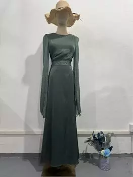 Летнее платье 2024 года из лоскутного тюля и атласа с широкими рукавами Double Extra Large